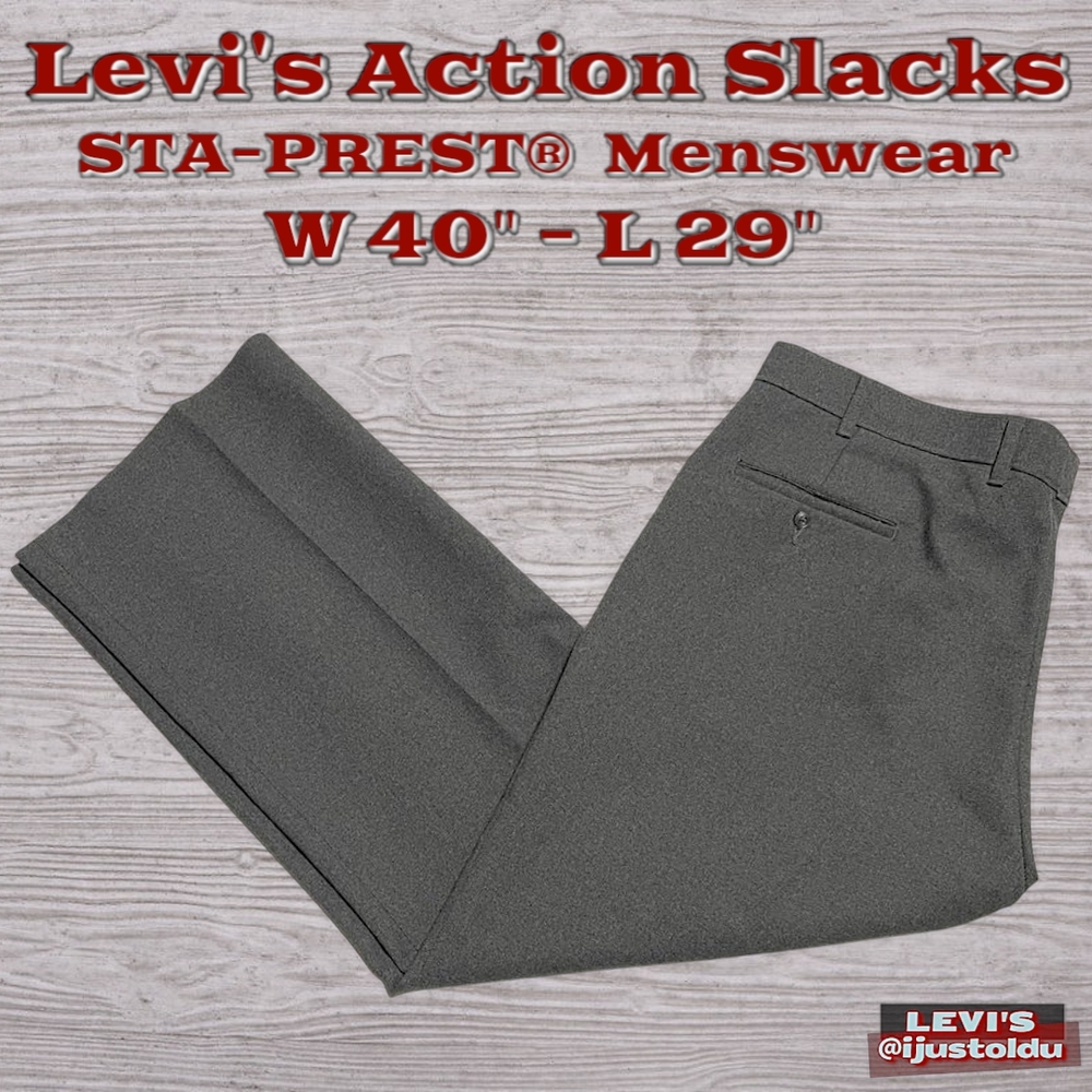 Levi's Action Slacks STA-PREST Menswear | W40-L29 (Gray) Straight-Leg Vintage